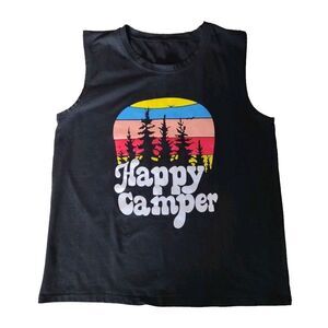 Unbranded‎ Tank Top Women XL Black Sleeveless Graphic Summer Vacation Camping